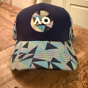 NWT Official Australian Open Tennis Logo Hat in Navy with Geometric Pattern